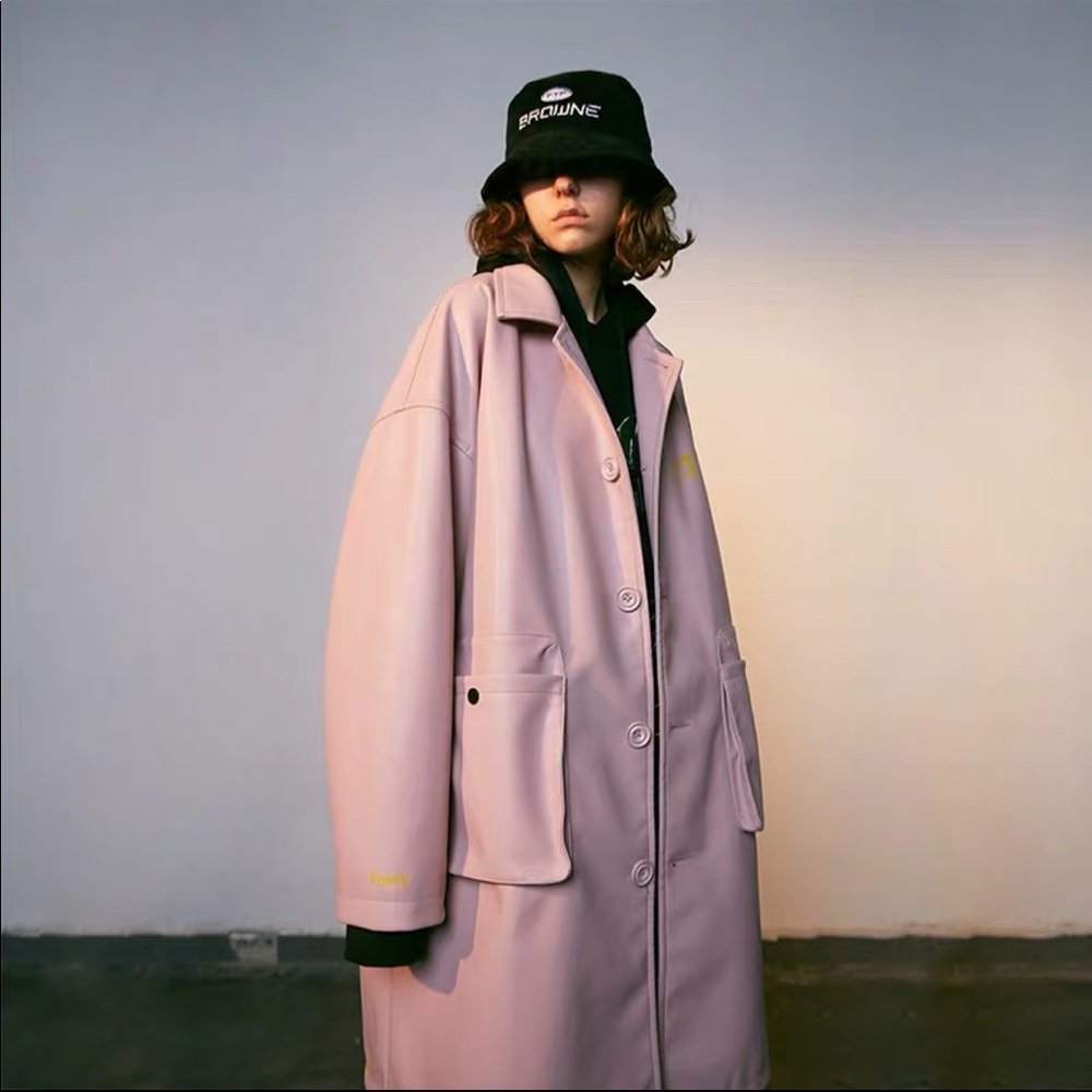 Pink leather long jacket unisex